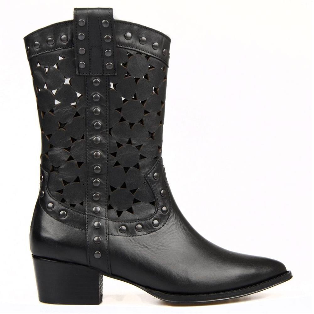 FootCourt Black Cowboy Ankle Boots Summer Black