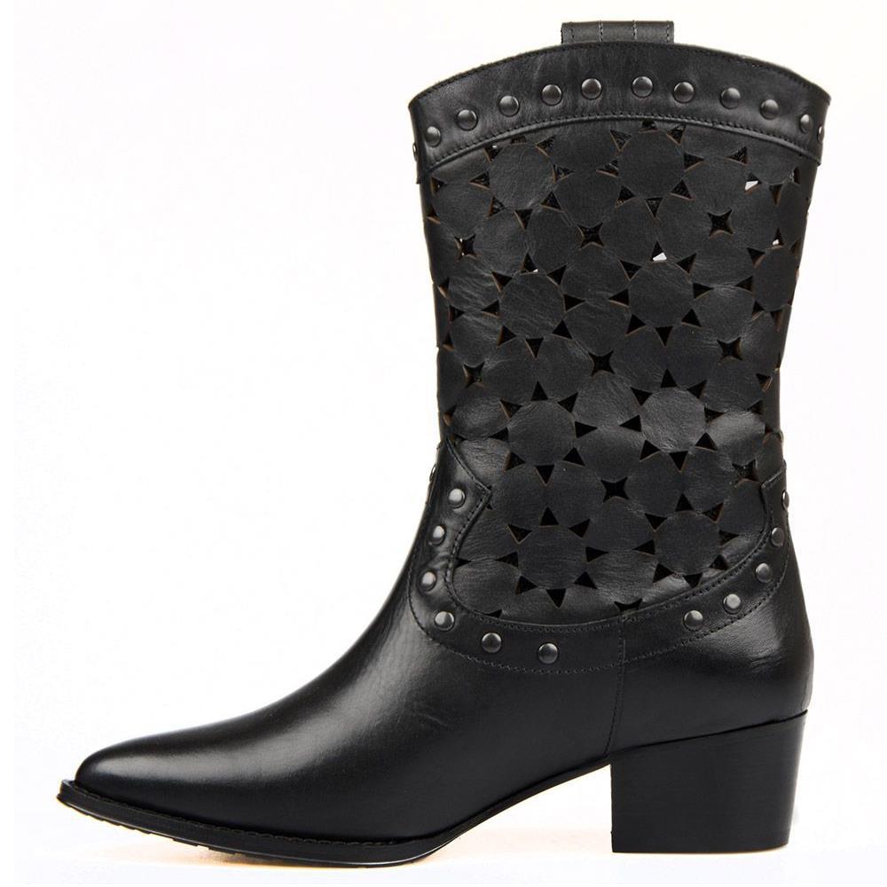 FootCourt Black Cowboy Ankle Boots Summer Black