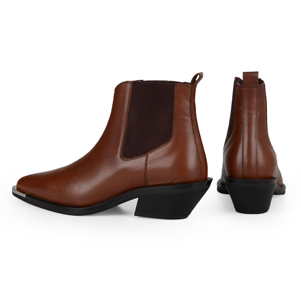 Women Chelsea Western Boots in Brown Leather with Metal Decoration Kyoto