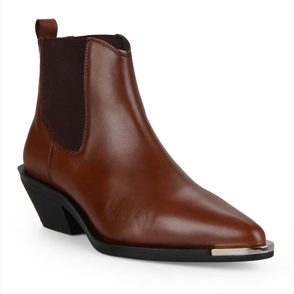 Women Chelsea Western Boots in Brown Leather with Metal Decoration Kyoto