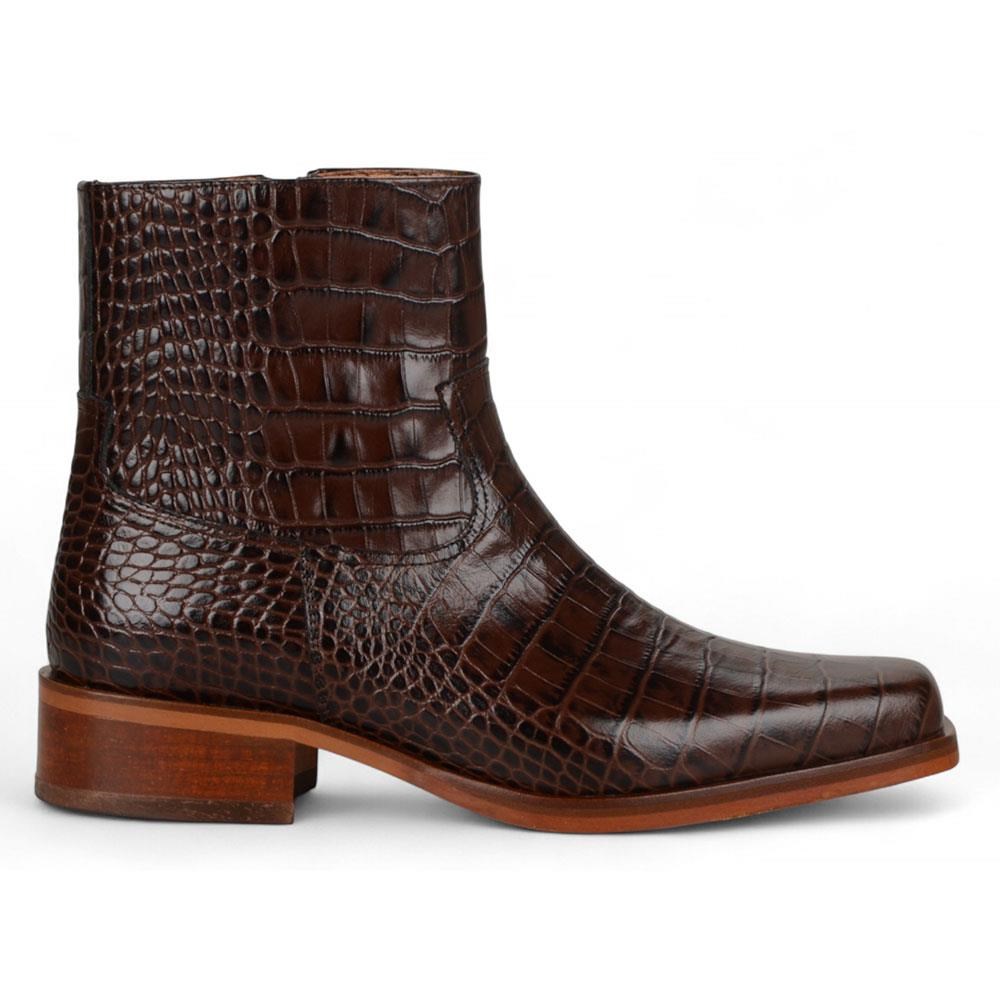 Brown Crocodile Embossed Genuine Leather Zipper Boots Chester
