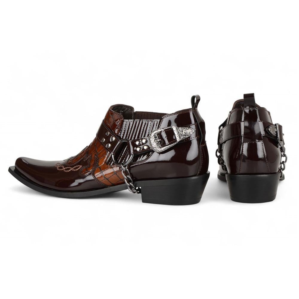 FootCourt Cowboy Shoes Coffee Patent Leather