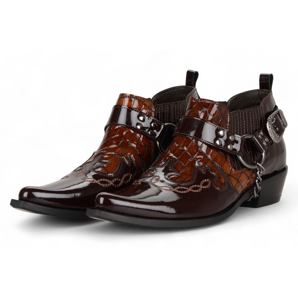 FootCourt Cowboy Shoes Coffee Patent Leather