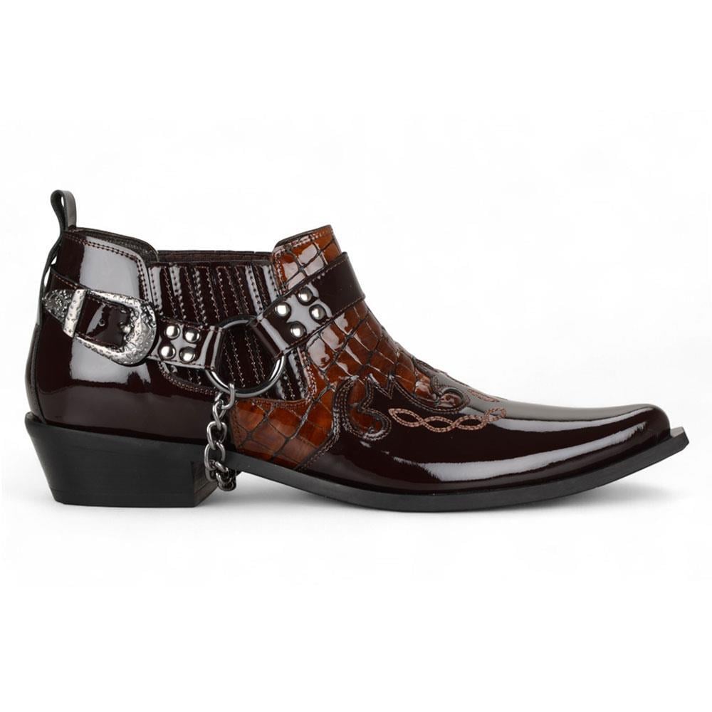 FootCourt Cowboy Shoes Coffee Patent Leather