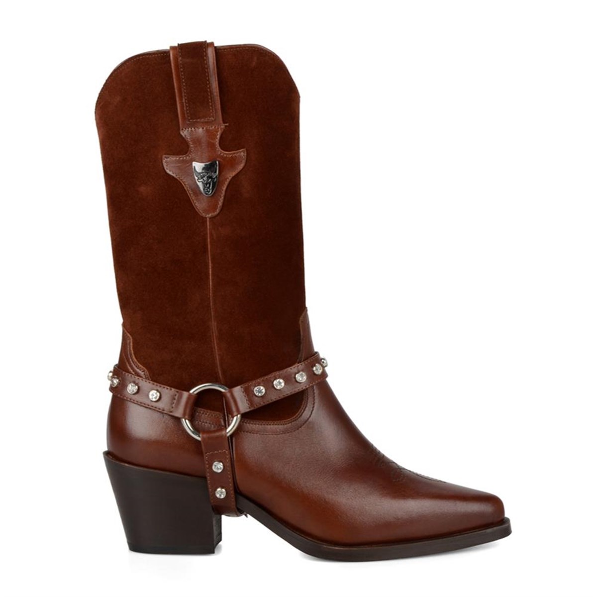 Kahverengi Süet Detaylı Deri Kovboy Çizme