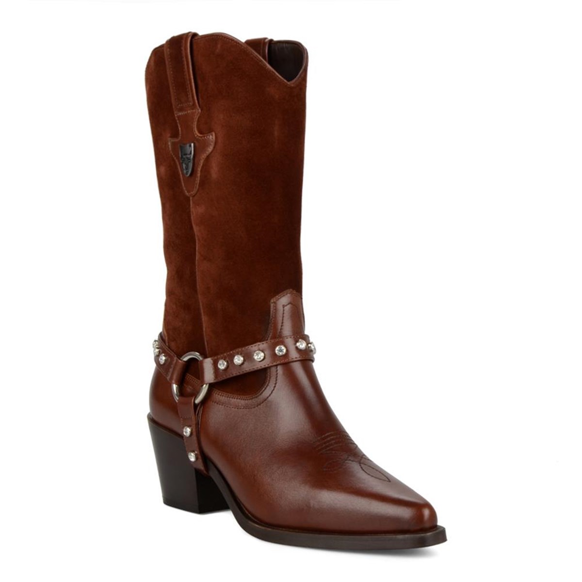 Kahverengi Süet Detaylı Deri Kovboy Çizme