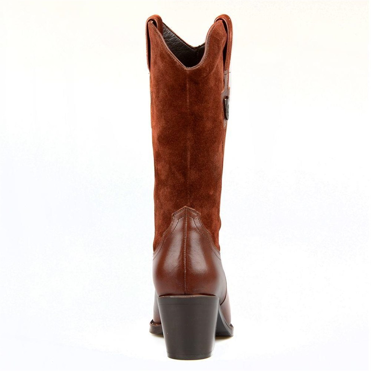 Brown Genuine Leather Mid Calf Western Boots