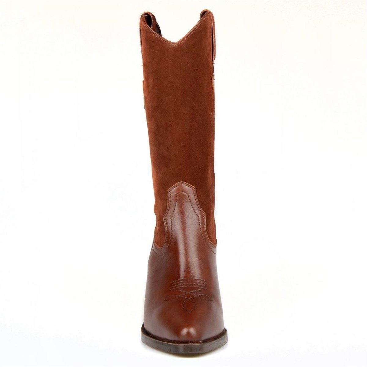 Brown Genuine Leather Mid Calf Western Boots