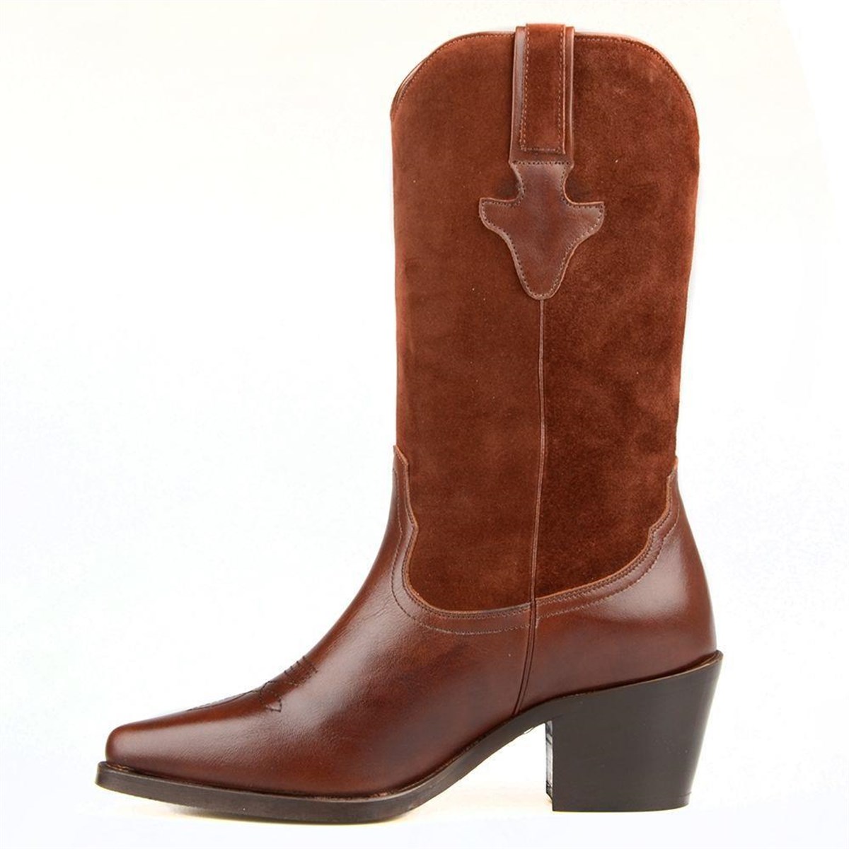 Brown Genuine Leather Mid Calf Western Boots