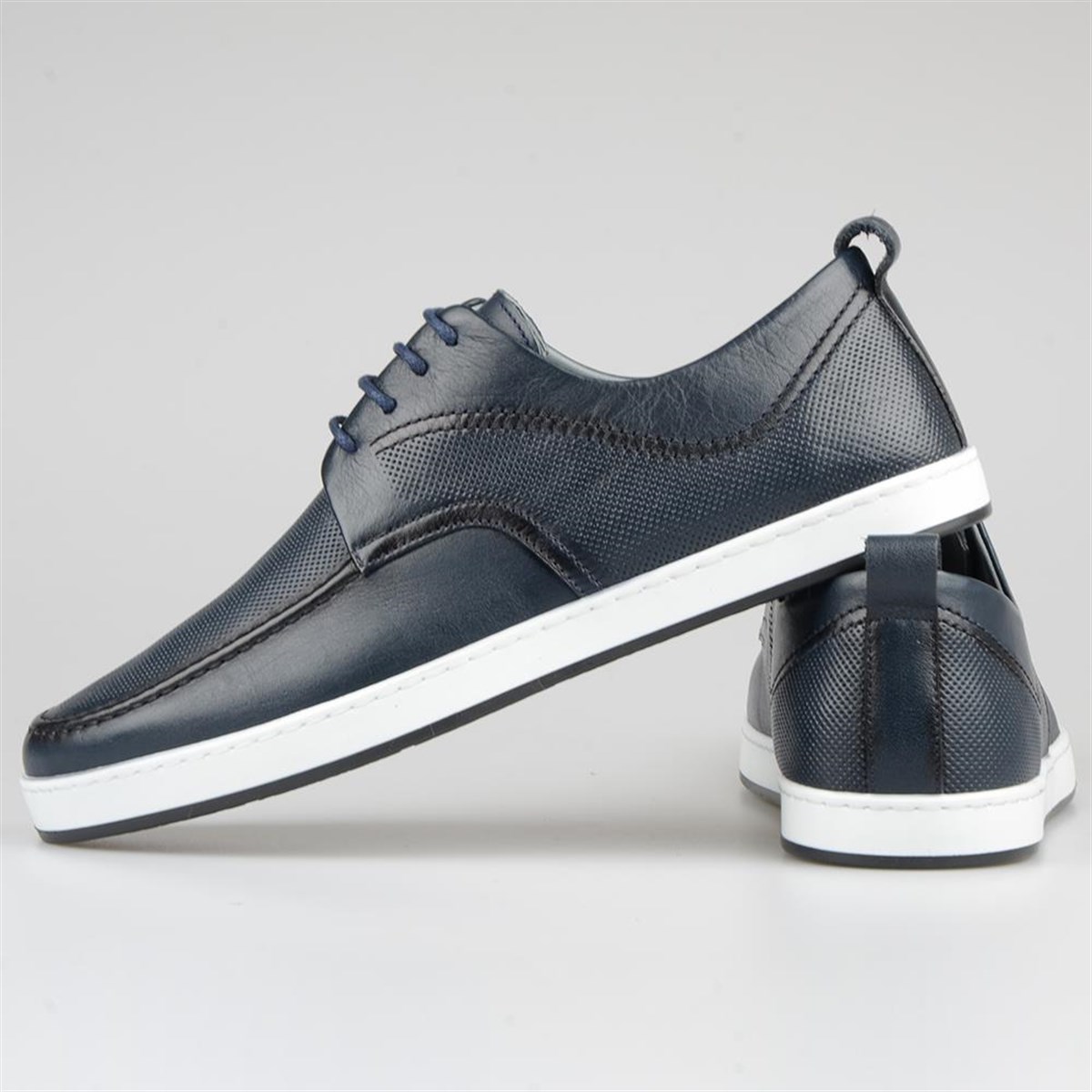 Dark Blue Men's Leather Lace Up Shoes