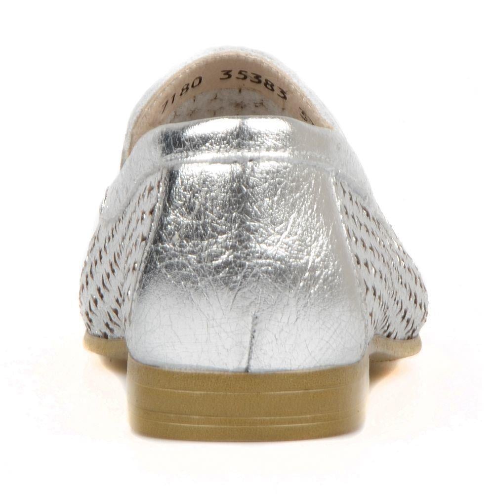 FootCourt Women's Slip On Loafers Silver Metallic Silver