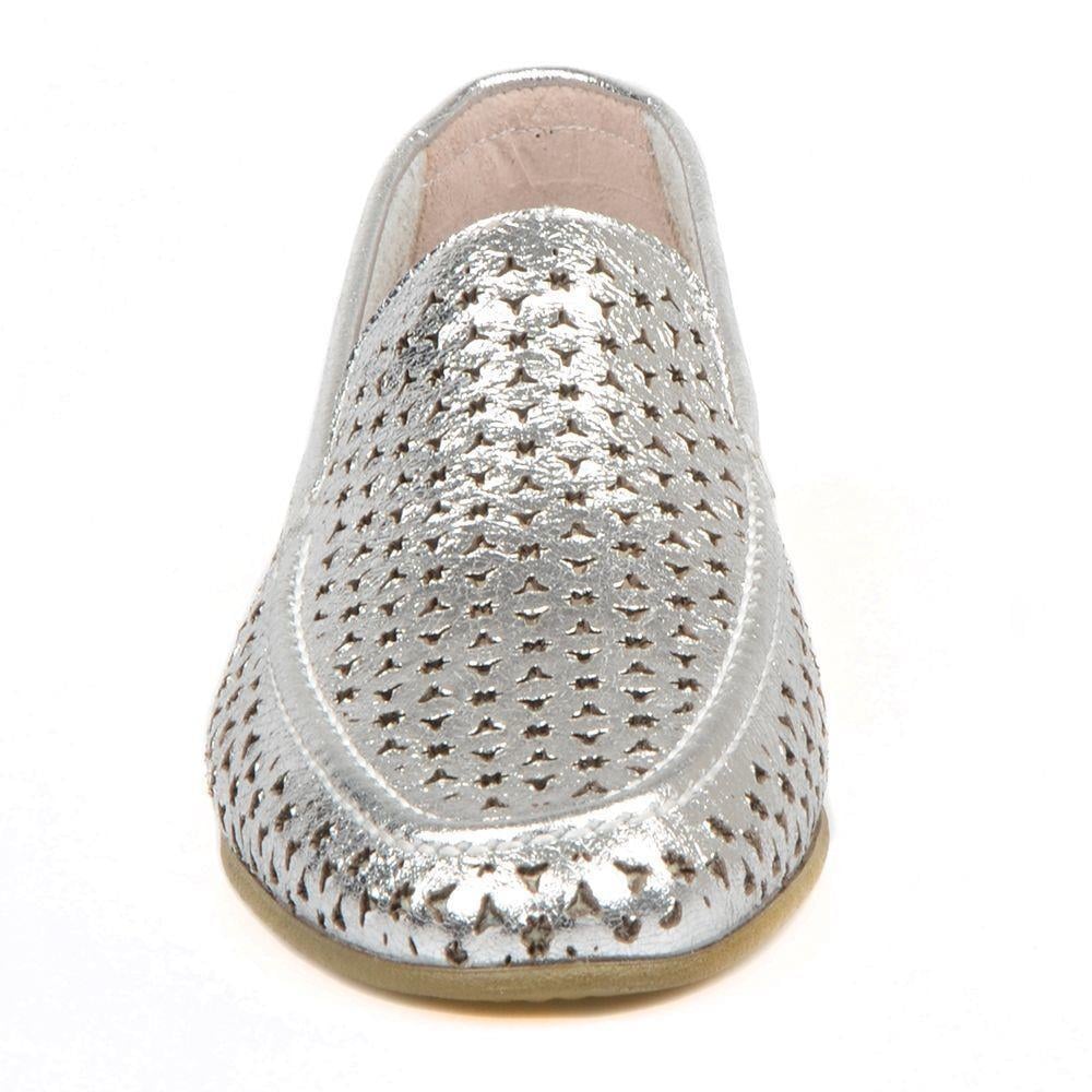FootCourt Women's Slip On Loafers Silver Metallic Silver