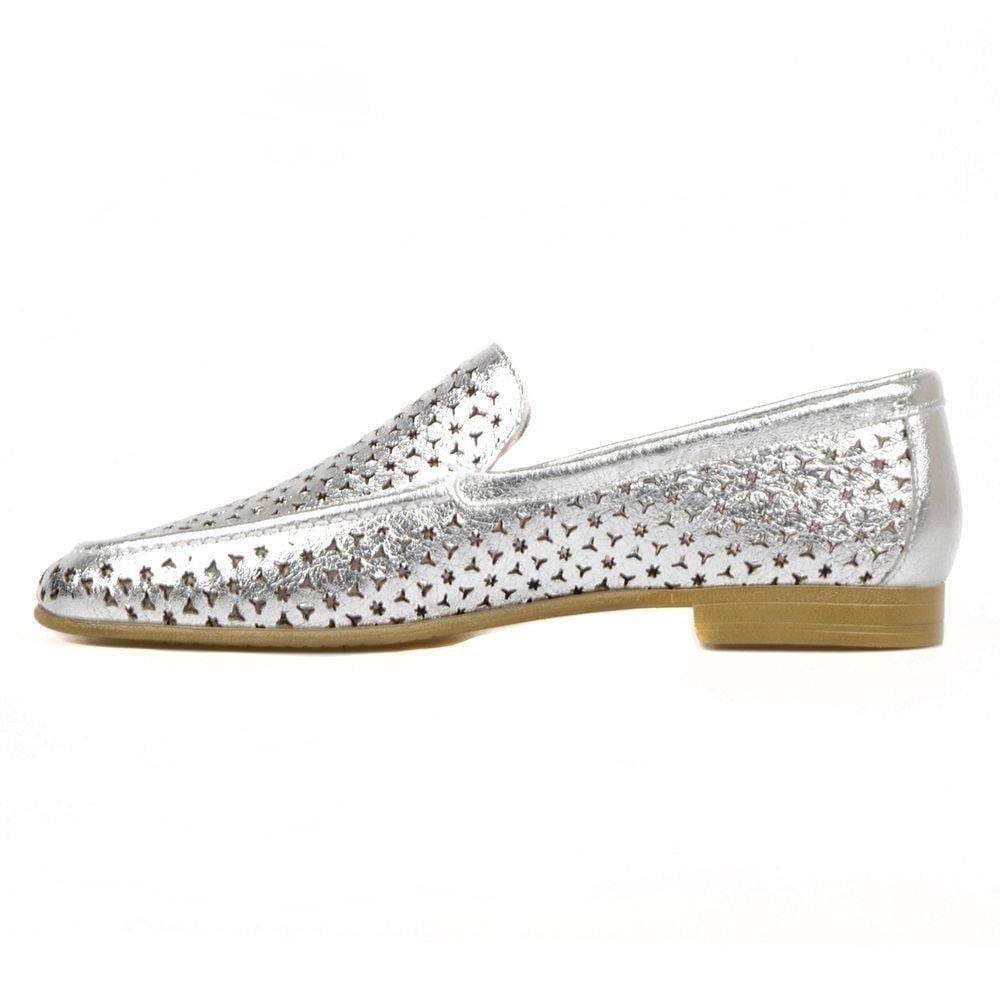 FootCourt Women's Slip On Loafers Silver Metallic Silver