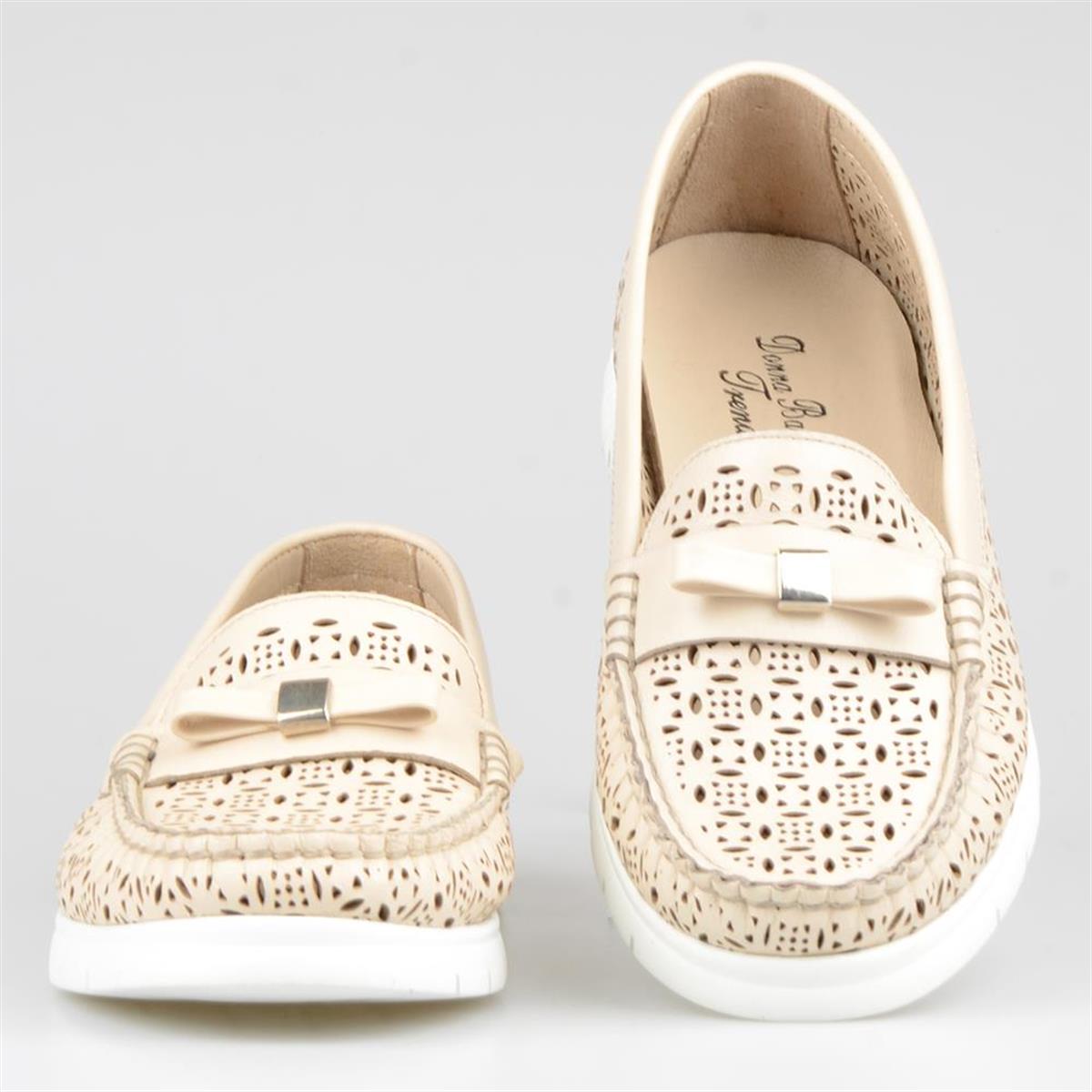 Lazer Desenli Bej Kadın Loafer