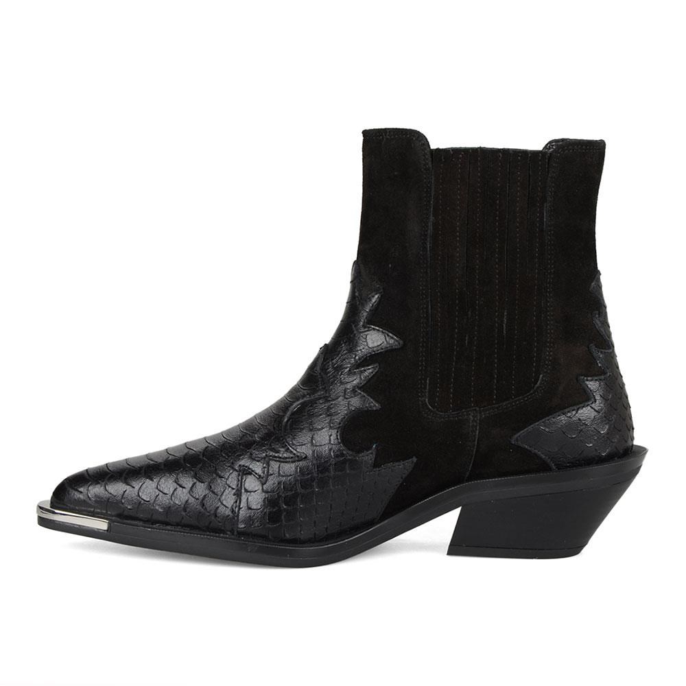 Black Texas Cowboy Ankle Boots Snake Printed  and Metal Decoration Kobe