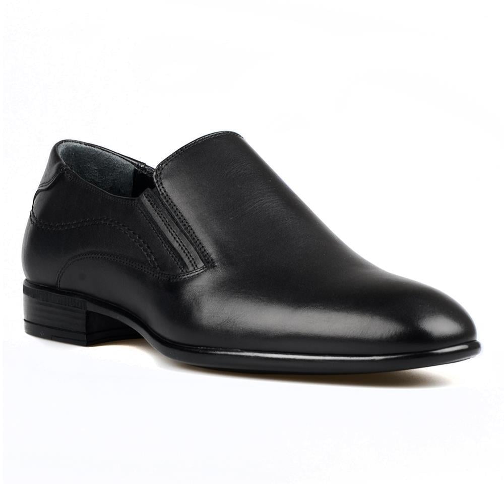 Black Leather Slip On Men's Shoes