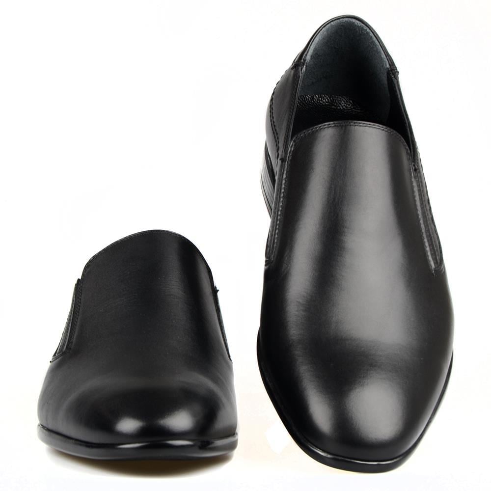 Black Leather Slip On Men's Shoes
