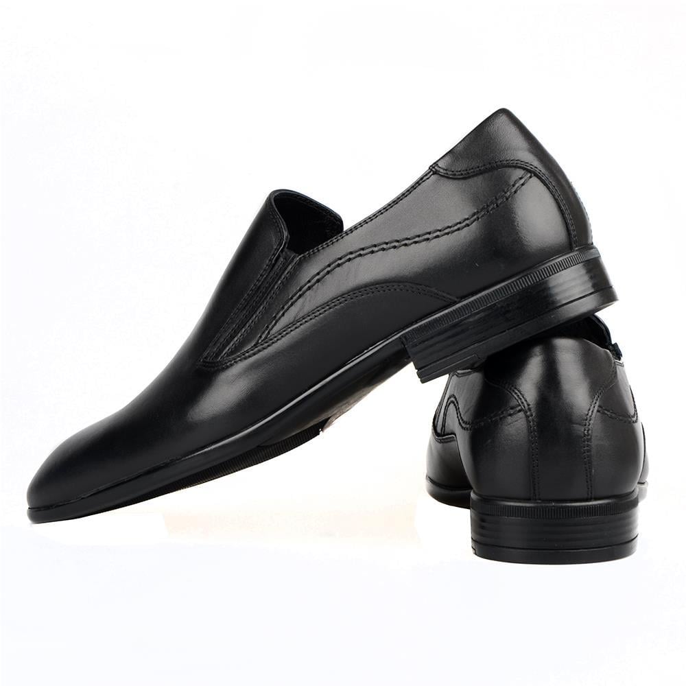 Black Leather Slip On Men's Shoes
