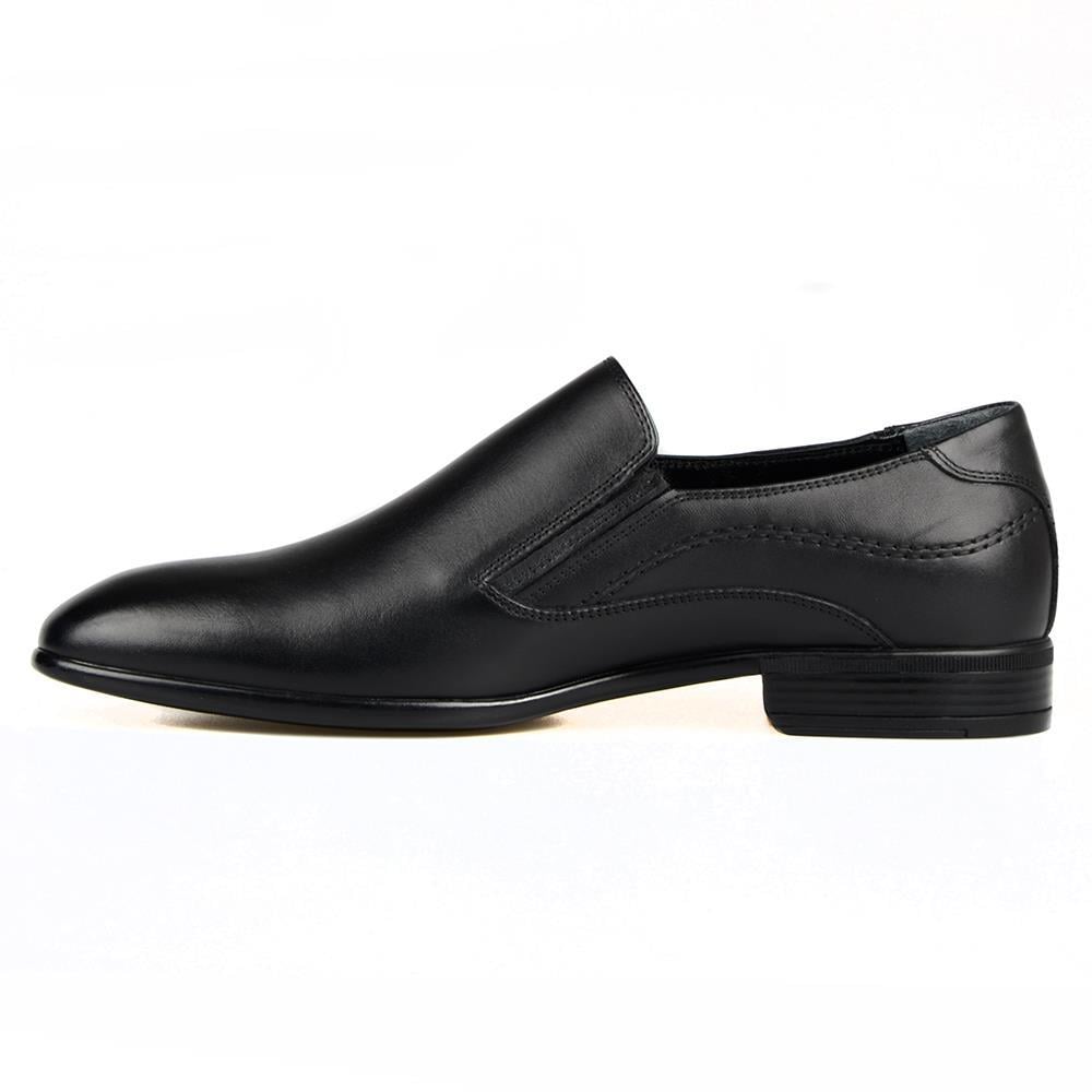Black Leather Slip On Men's Shoes