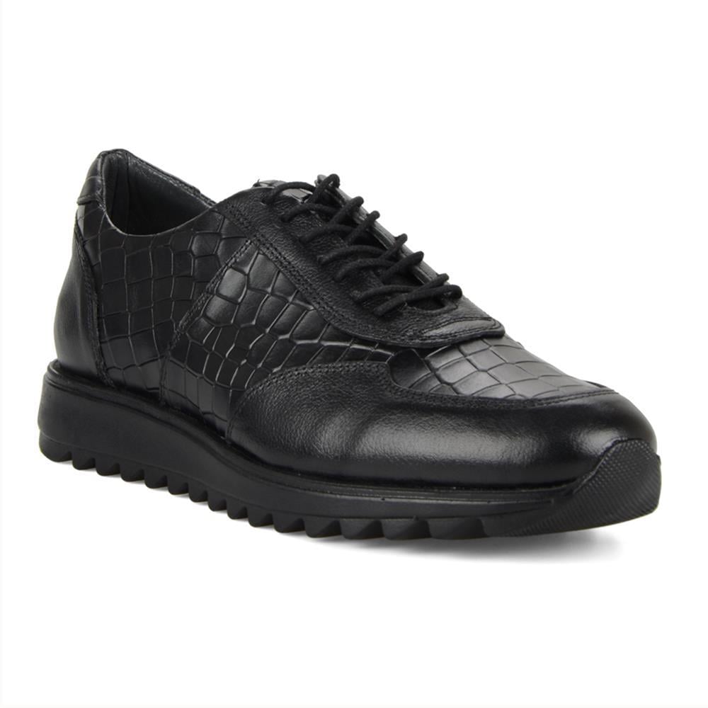Siyah Baskılı Deri Erkek Sneakers