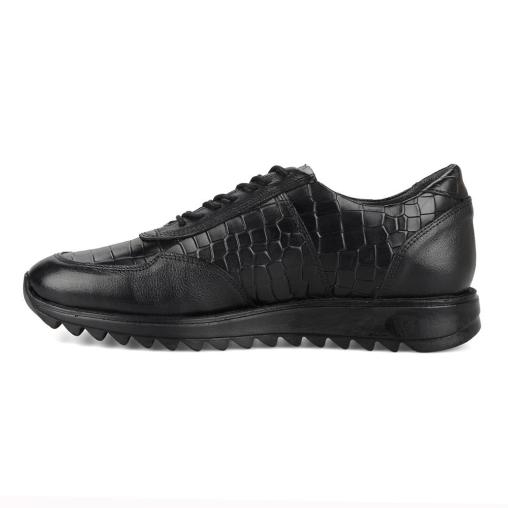 Siyah Baskılı Deri Erkek Sneakers