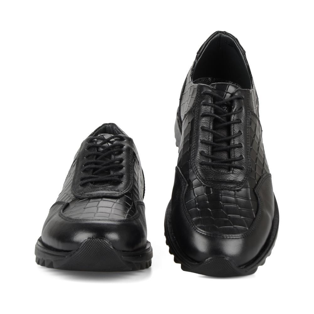 Siyah Baskılı Deri Erkek Sneakers