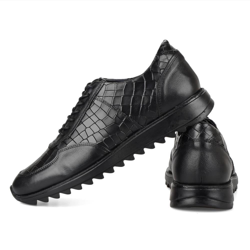 Siyah Baskılı Deri Erkek Sneakers