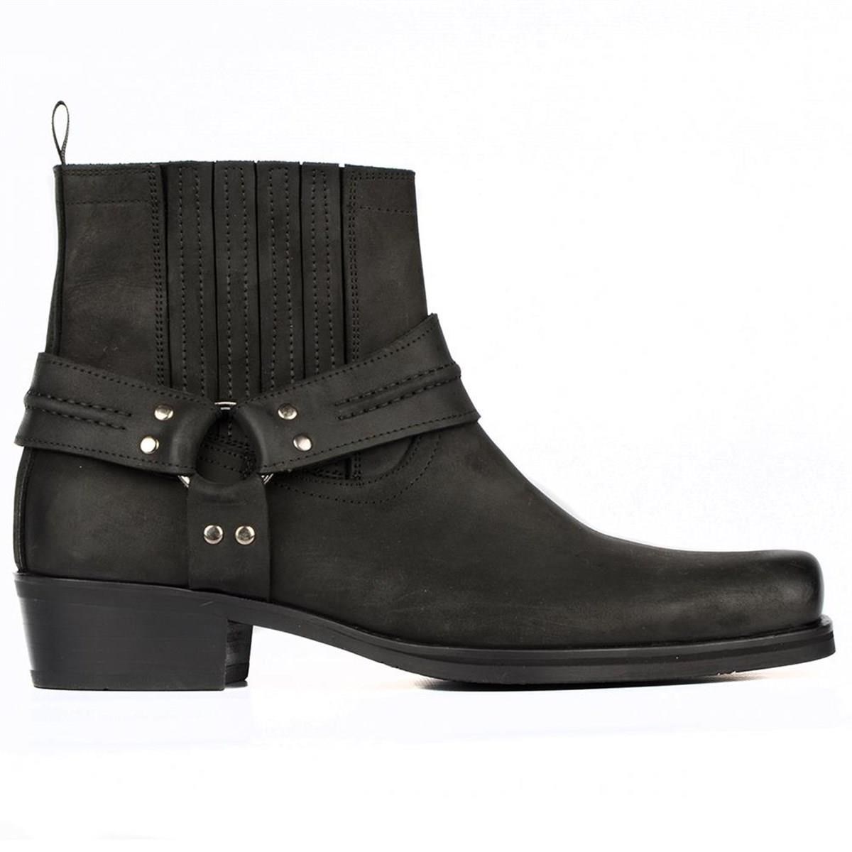Black Men's Big Size Cowboy Ankle Boots
