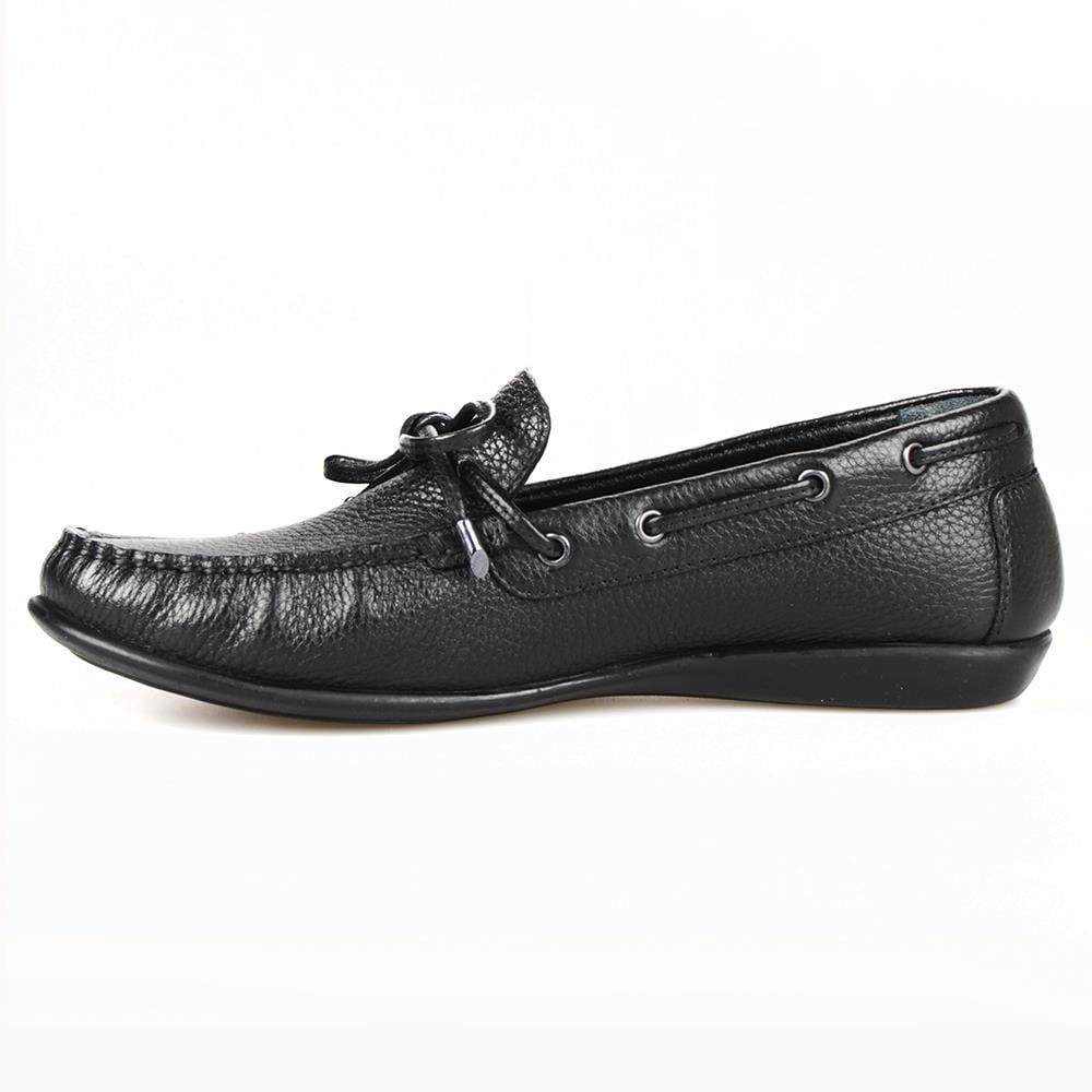 Siyah Deri Fiyonklu Kadın Loafer