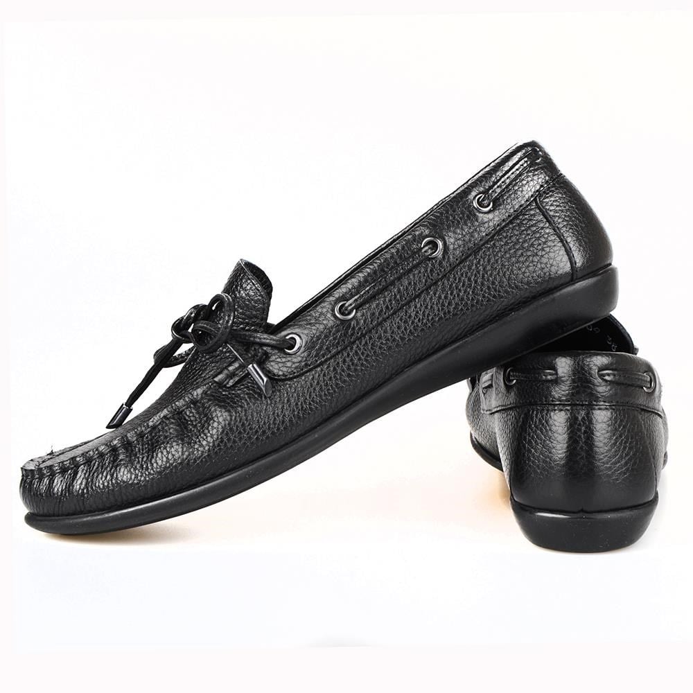 Siyah Deri Fiyonklu Kadın Loafer