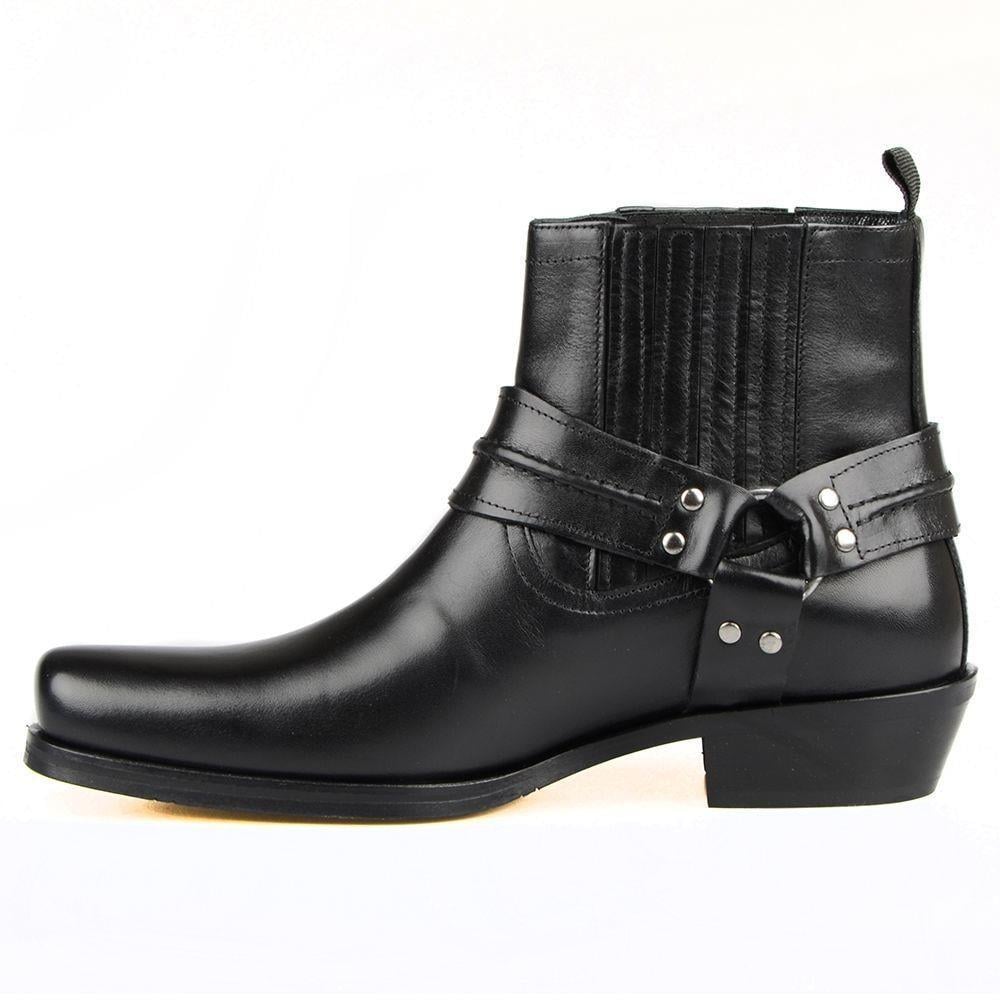 Black Leather Biker Boots Black