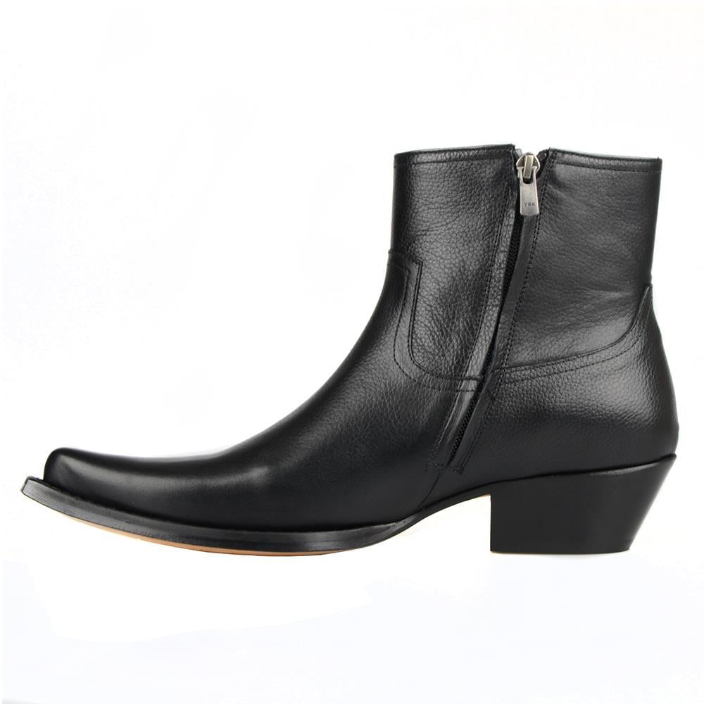 Black Leather Men's Cowboy Ankle Boots