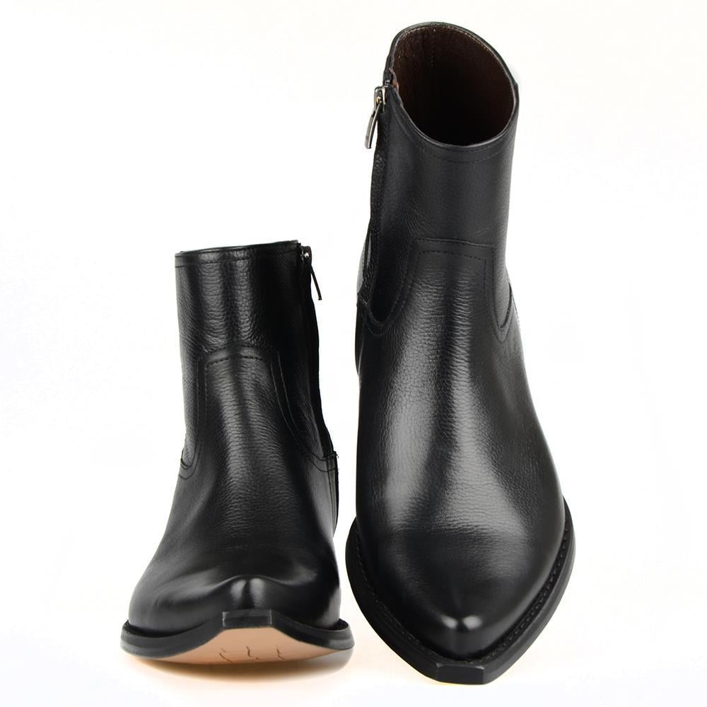 Black Leather Men's Cowboy Ankle Boots