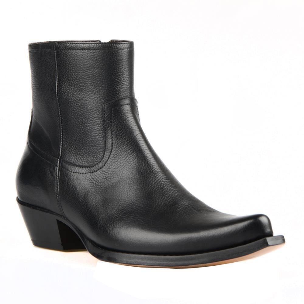 Black Leather Men's Cowboy Ankle Boots