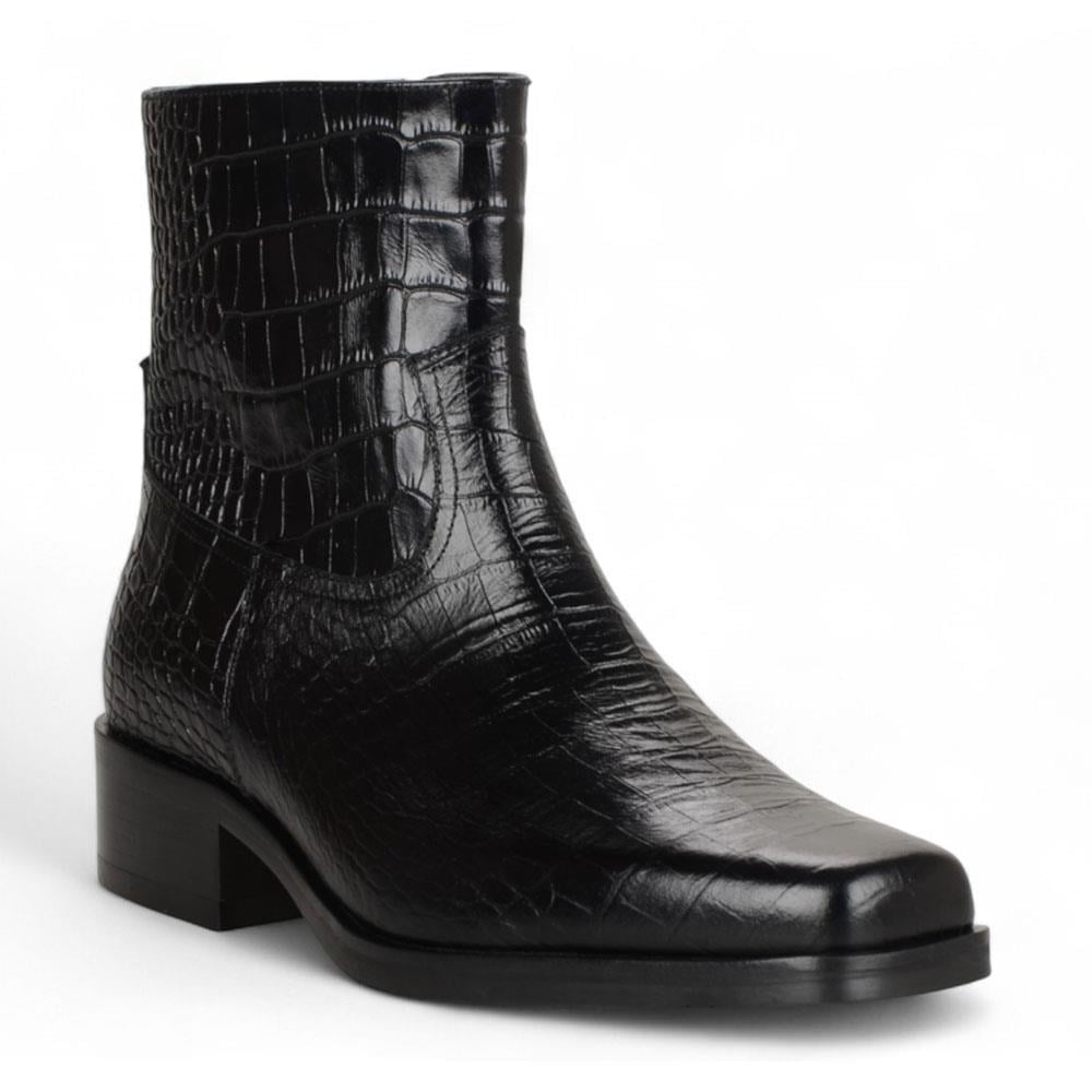 Black Crocodile Embossed Genuine Leather Zipper Boots Chester