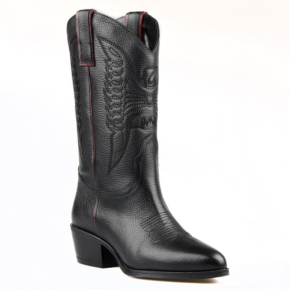 Black Women's Leather Cowboy Boots