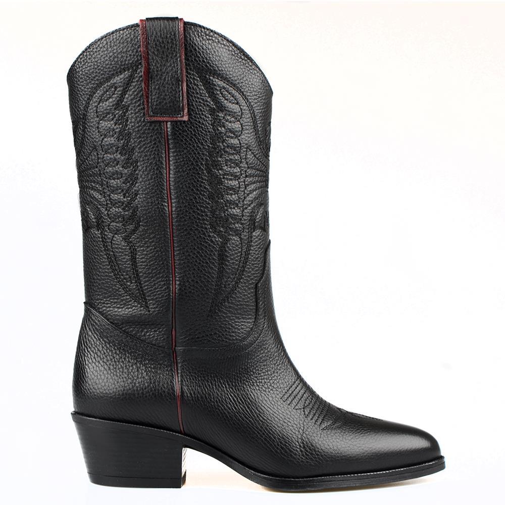 Black Women's Leather Cowboy Boots