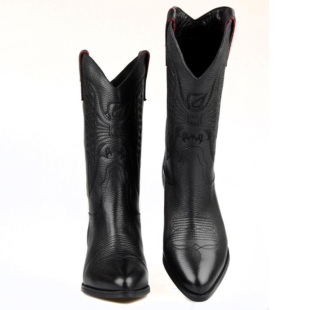 Black Women's Leather Cowboy Boots