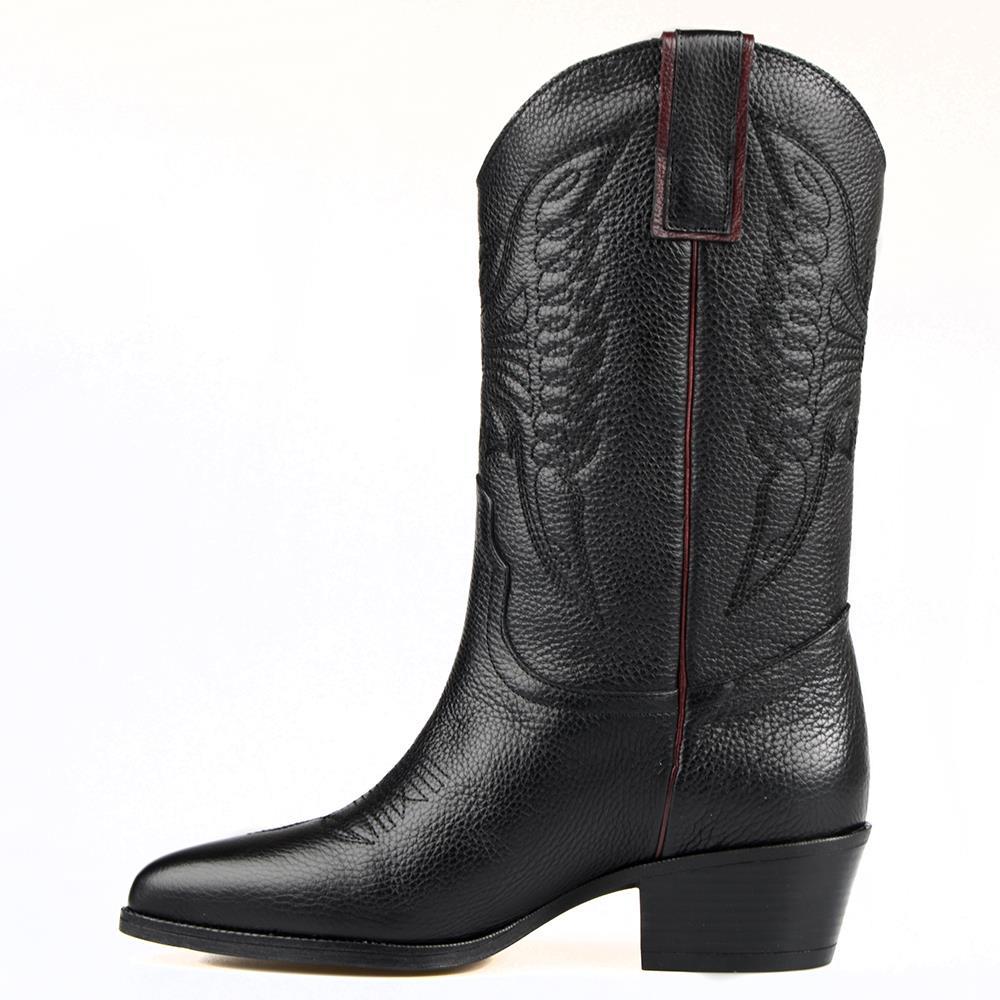Black Women's Leather Cowboy Boots