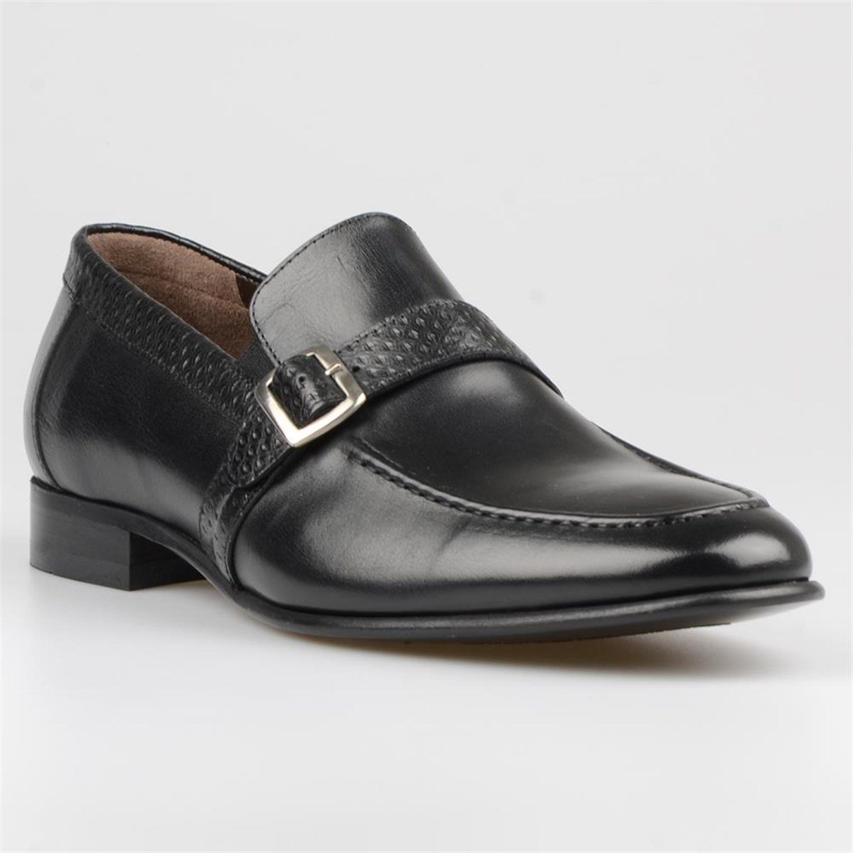 Black Leather Men's  Buckle Detailed Shoes