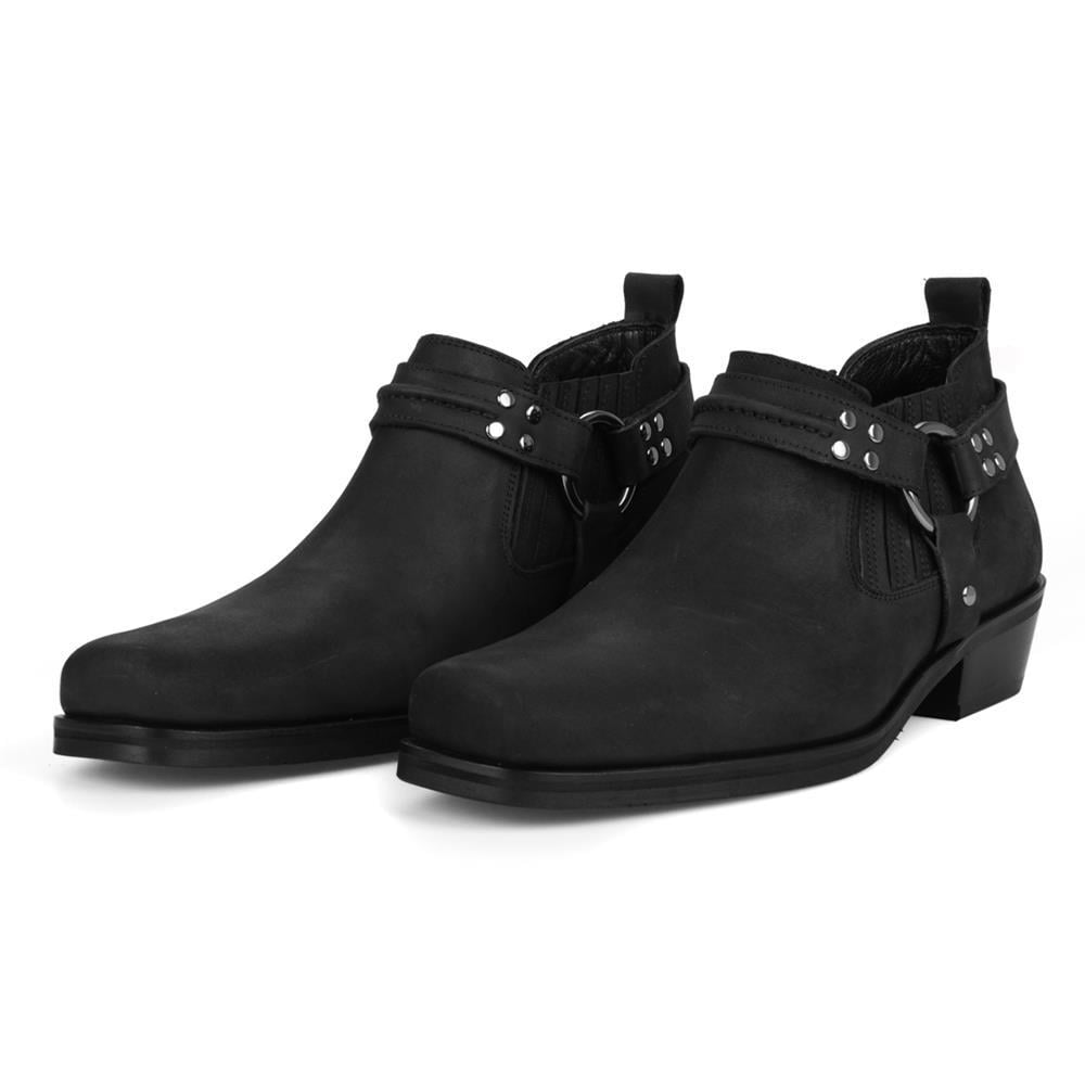 Black Leather Biker Shoes