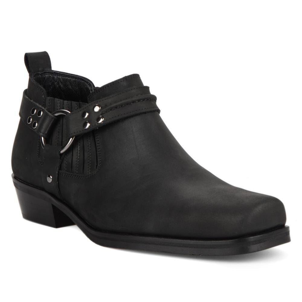 Black Leather Biker Shoes