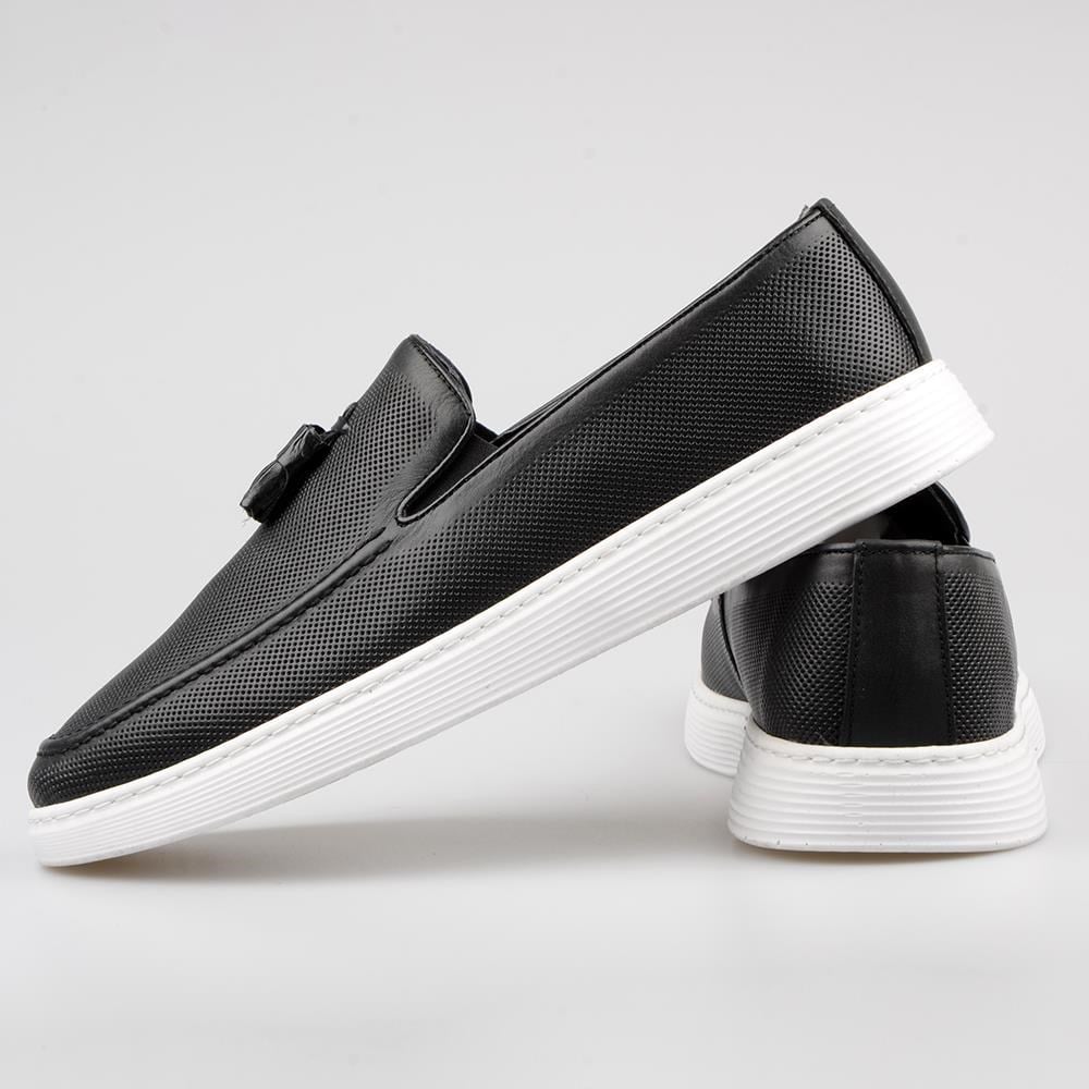 Black Leather Men Loafers Black
