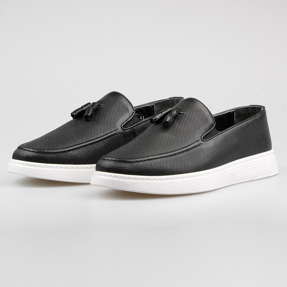 Black Leather Men Loafers Black