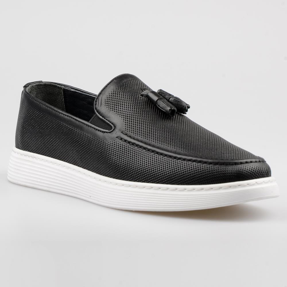 Black Leather Men Loafers Black