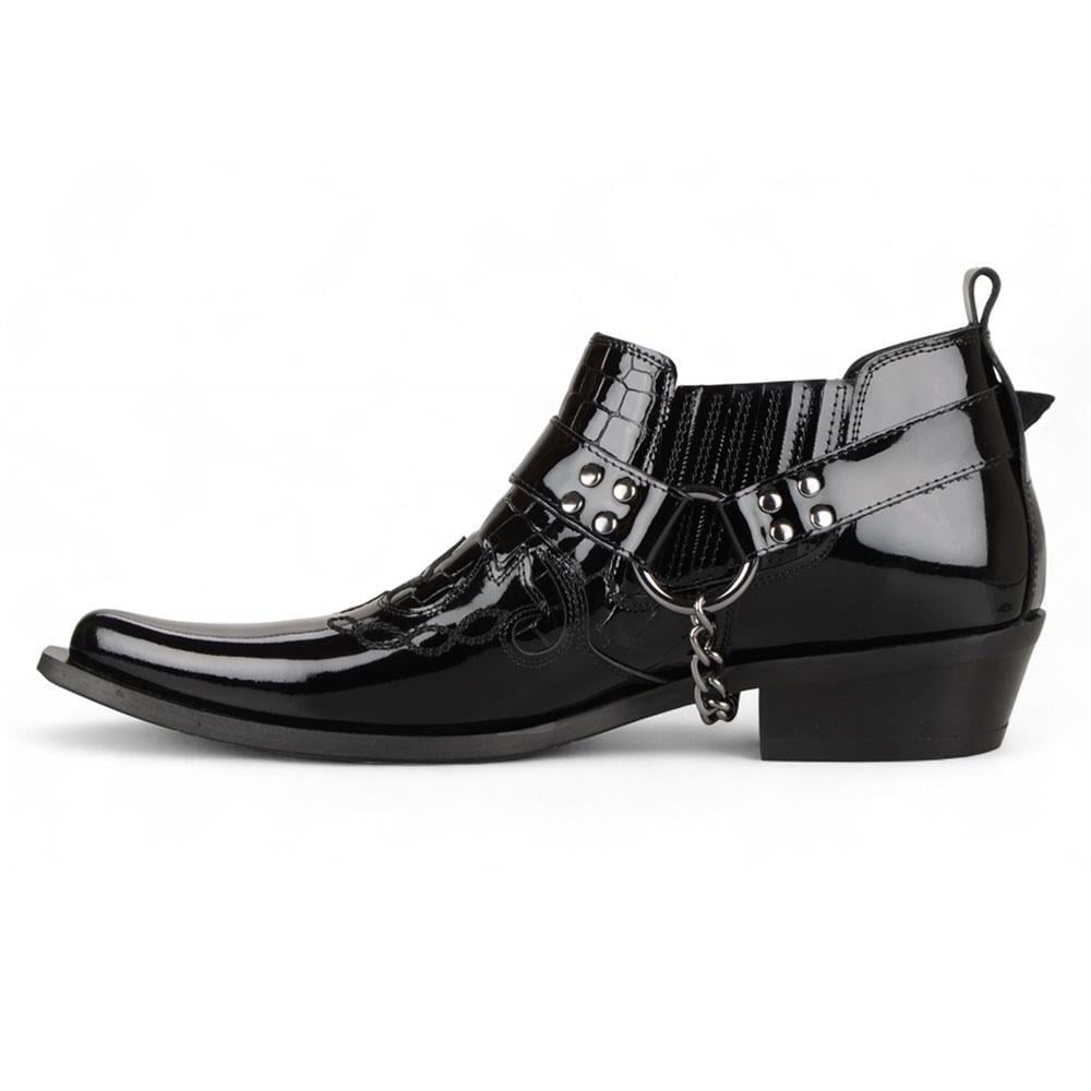 FootCourt Cowboy Shoes Patent Black