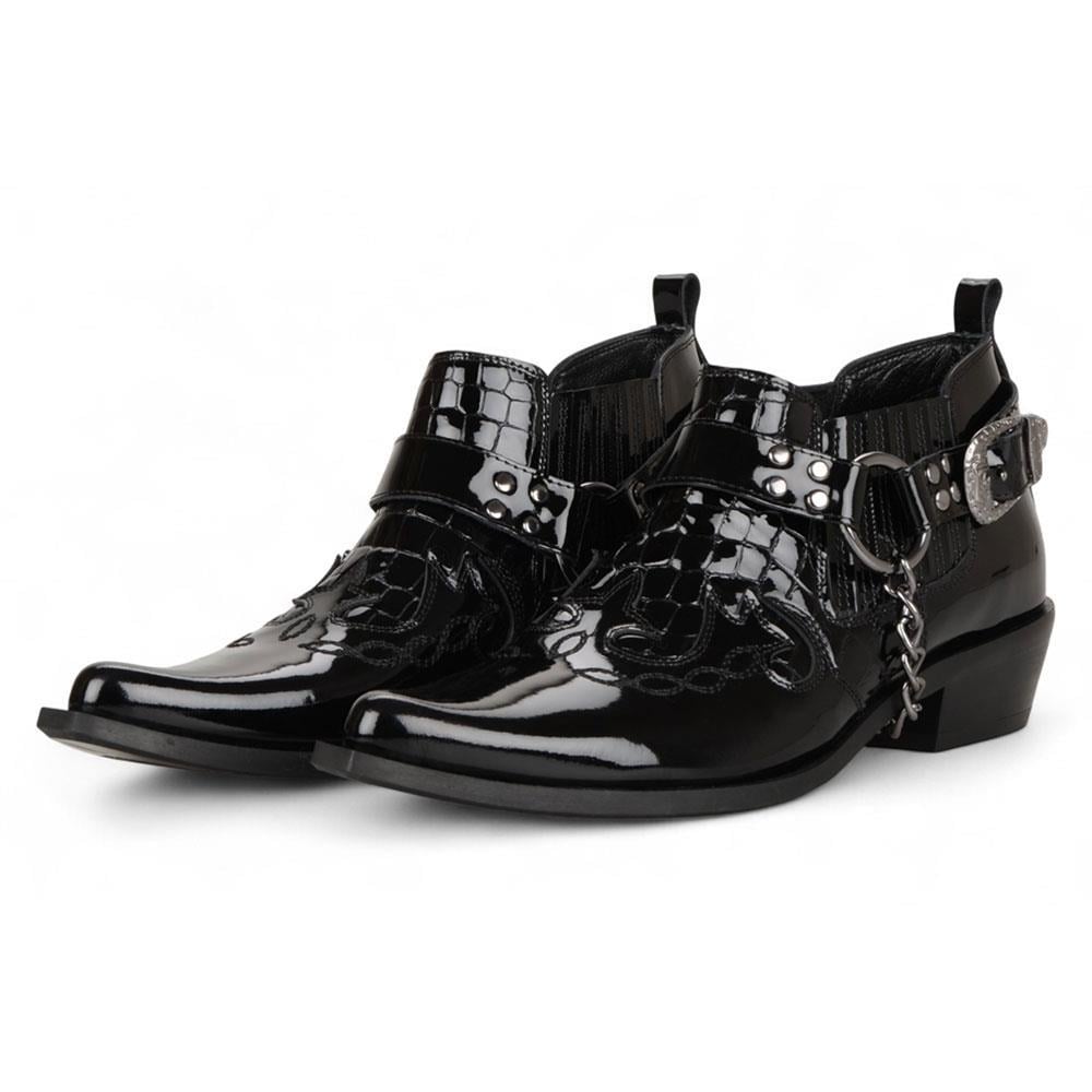 FootCourt Cowboy Shoes Patent Black
