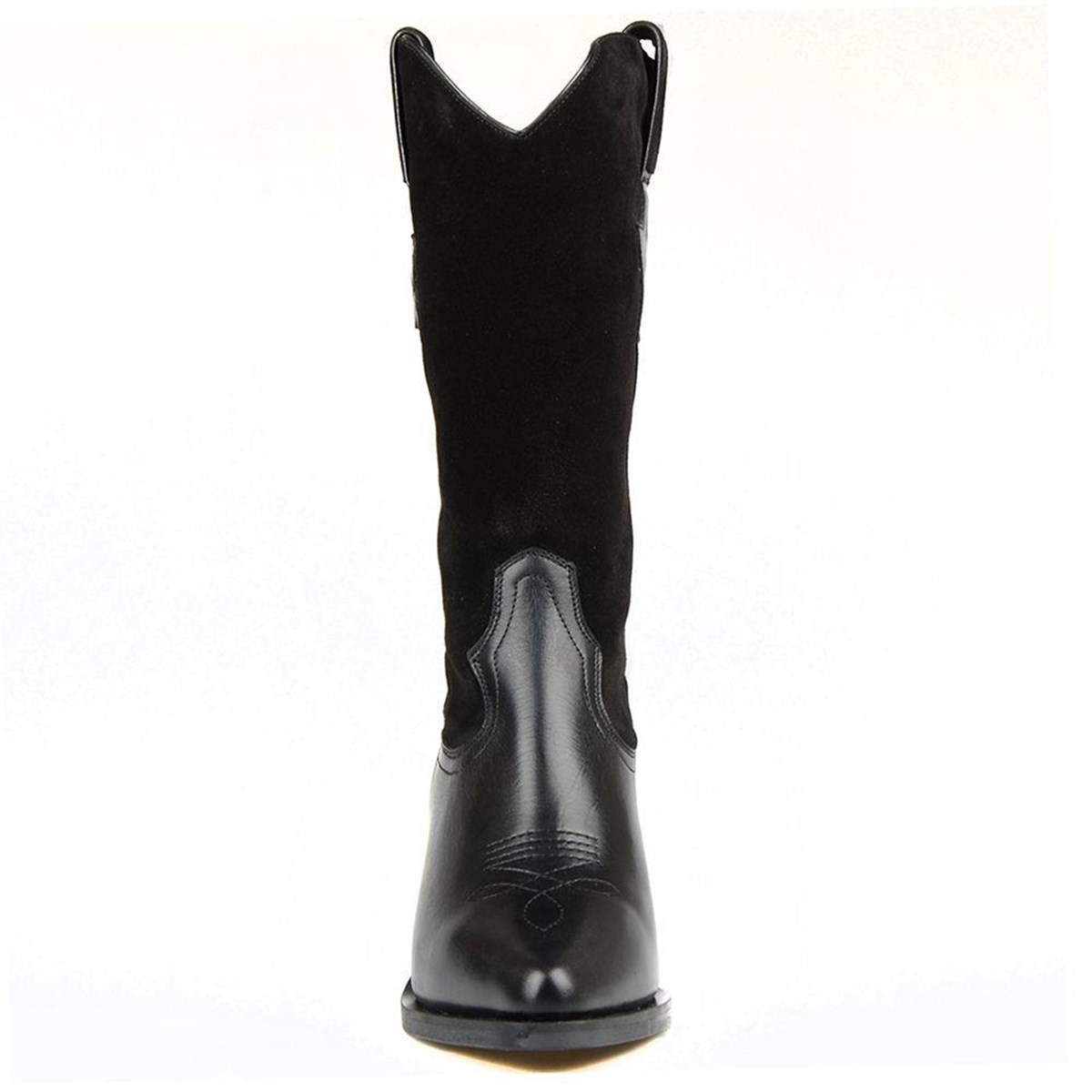 Black Genuine Leather Mid Calf Western Boots