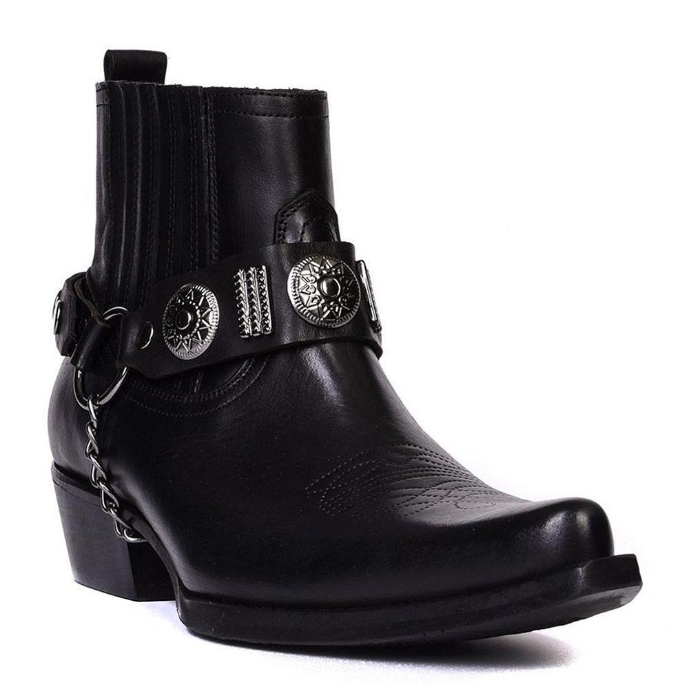 Black Leather Men's Big Size Western Ankle Boots