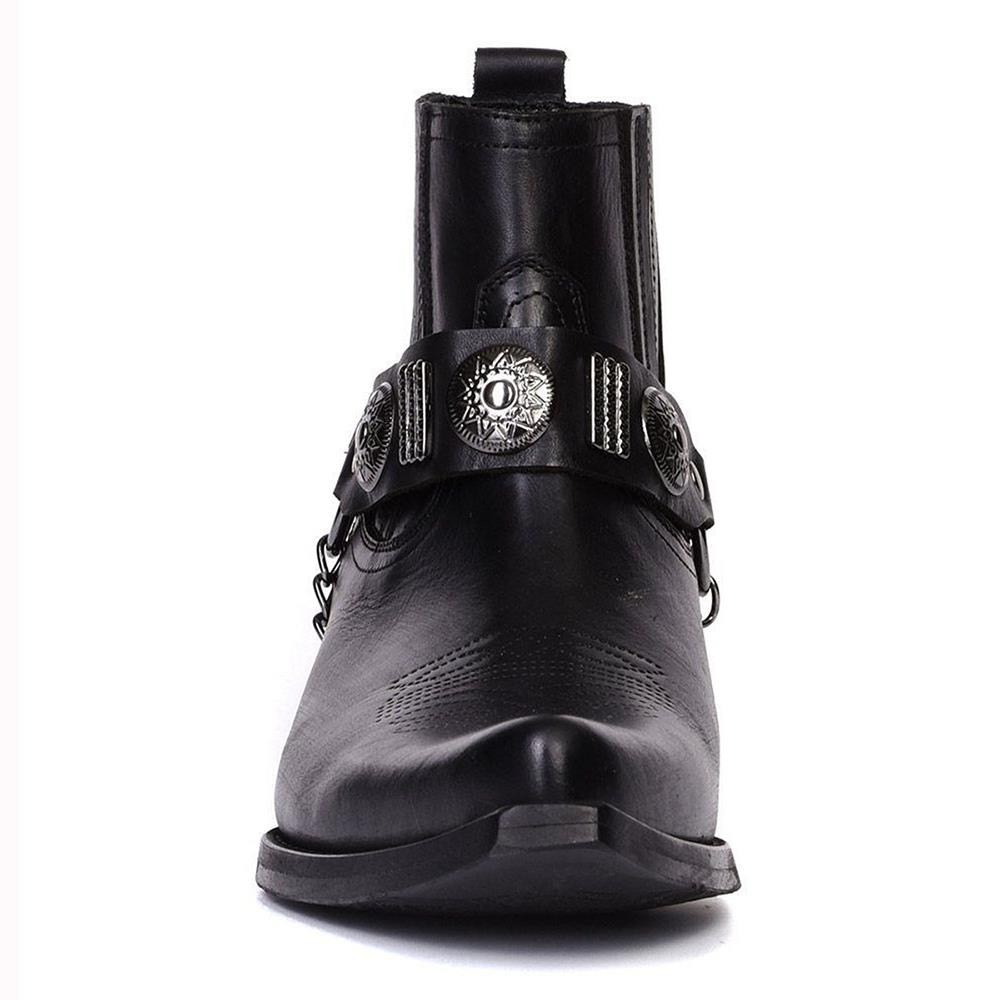 Black Leather Men's Big Size Western Ankle Boots